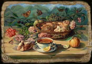 Tea with buns and butterflies. Sergeev Sergey