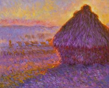 A copy of the painting by Claude Monet. Haystack at sunset near Giverny. Kamskij Savelij