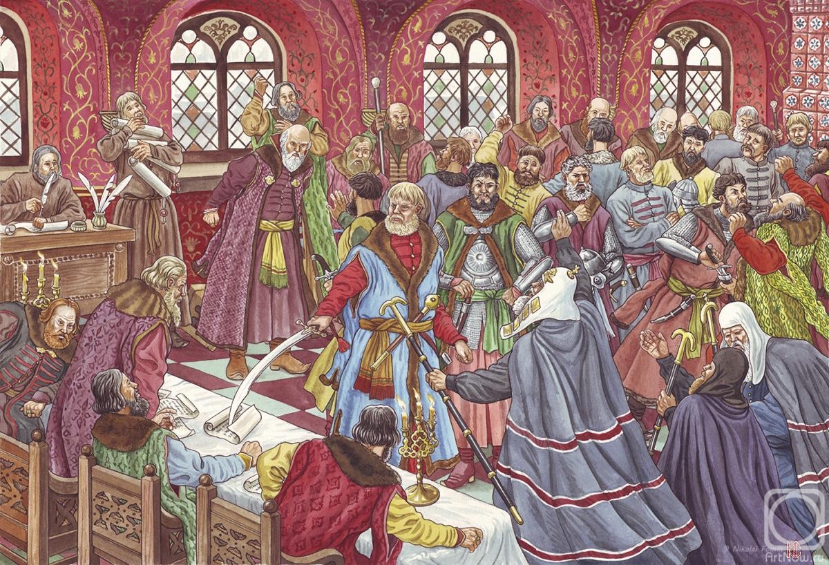 Fomin Nikolay. Theofilact Mezhakov at The Zemsky Sobor ("Assembly Of The Land", Russian parliament) in 1613