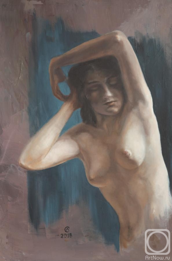 Soloviev Leonid. Nude on blue background