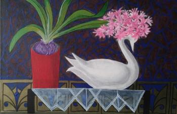 A swan in a hyacinth cap