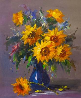 Bouquet of sunflowers in a blue vase N2 (A Vase With Sunflowers). Vlodarchik Andjei