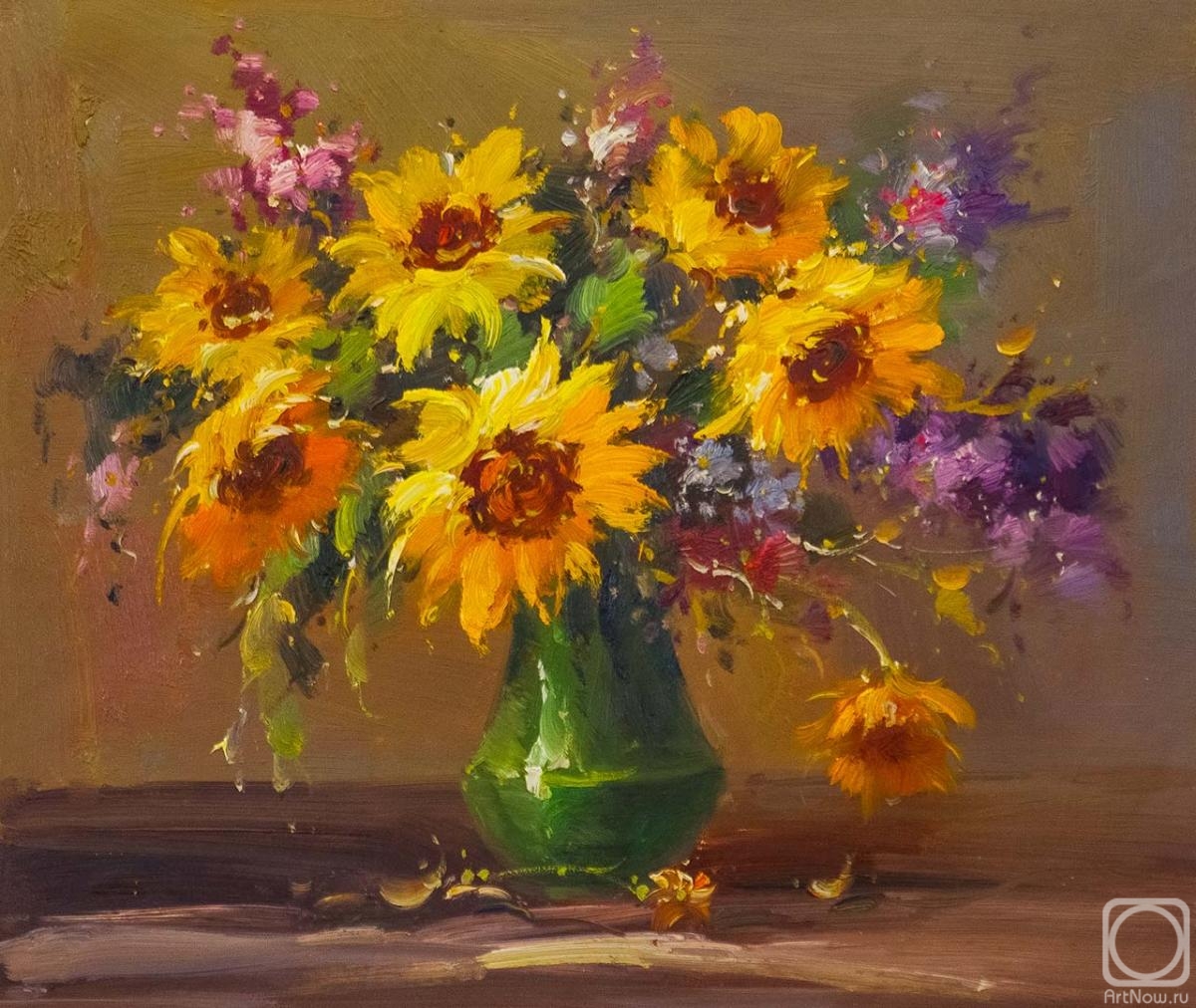 Vlodarchik Andjei. Bouquet of sunflowers in a green vase