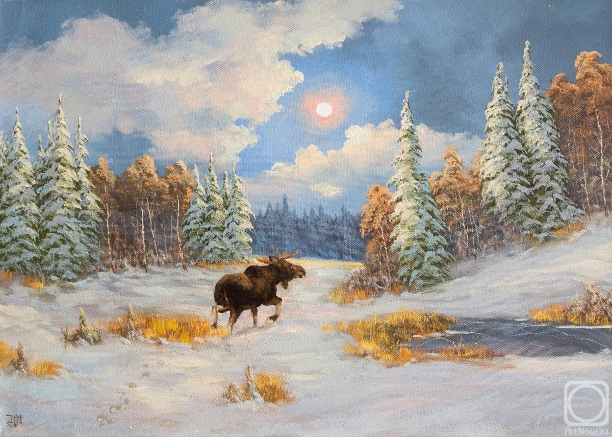 Lyamin Nikolay. Elk, winter night