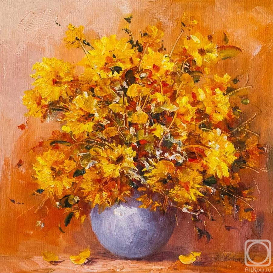 Vlodarchik Andjei. Bouquet of yellow asters on the table