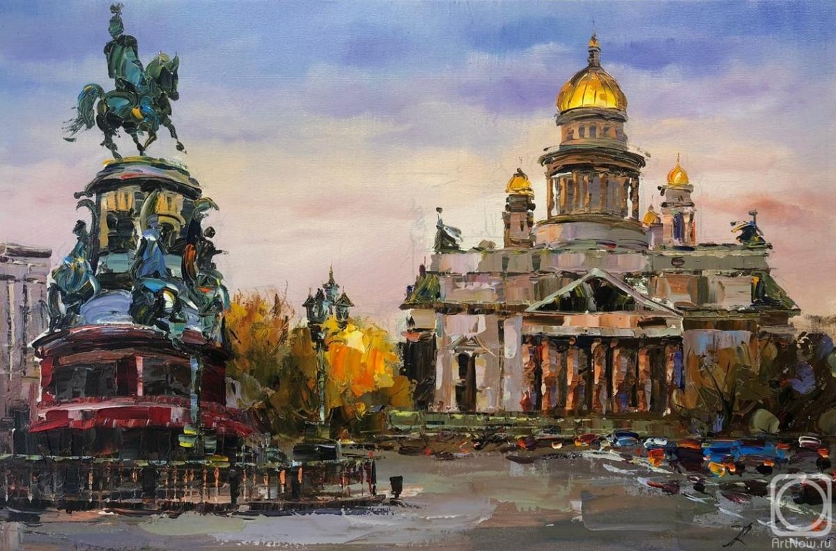 Rodries Jose. View of St. Isaac's Cathedral and the monument to Nicholas I