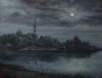 The village of Porechye on a moonlit night. Avanesov Vladislav