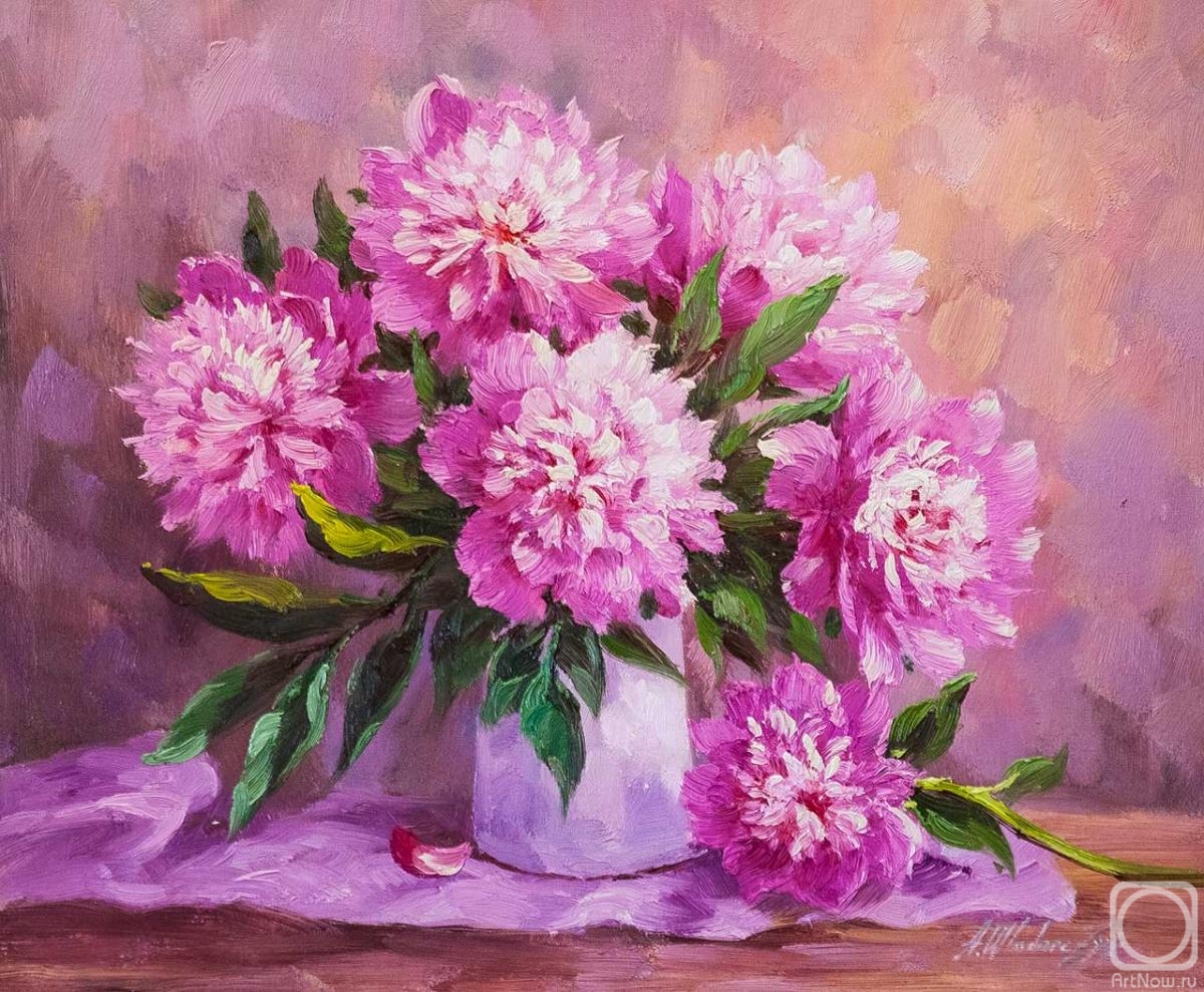 Vlodarchik Andjei. Bouquet of peonies in a white vase