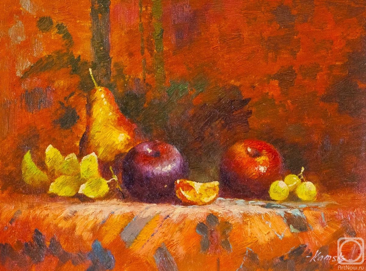 Kamskij Savelij. Fruits on the table. In orange tones
