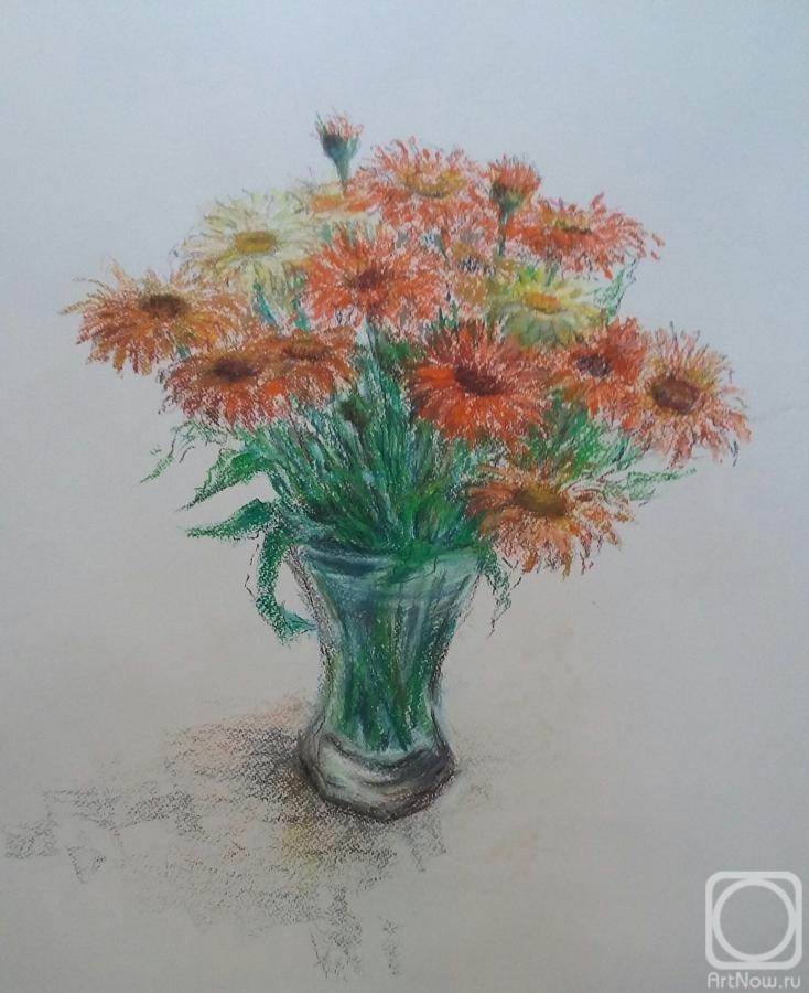 Klyan Elena. Summer bouquet. Bellis. Original pastel drawing