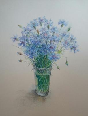Cornflowers. Original pastel drawing. Klyan Elena