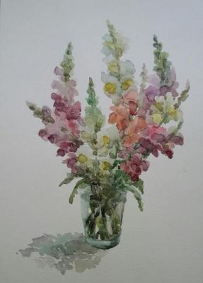 Bouquet. Antirrhinum. Original watercolor painting. Klyan Elena
