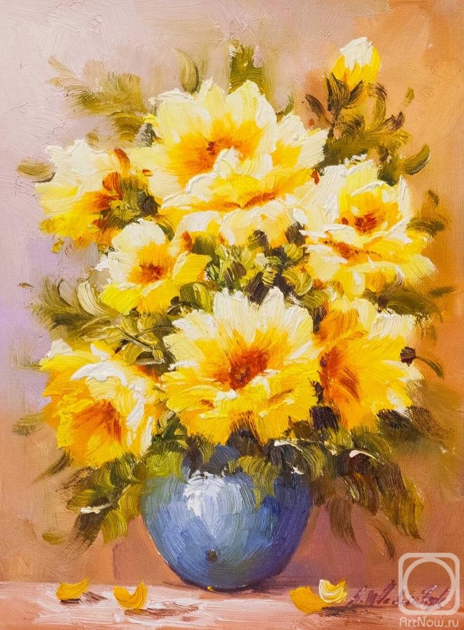 Vlodarchik Andjei. Sunflowers in a blue vase
