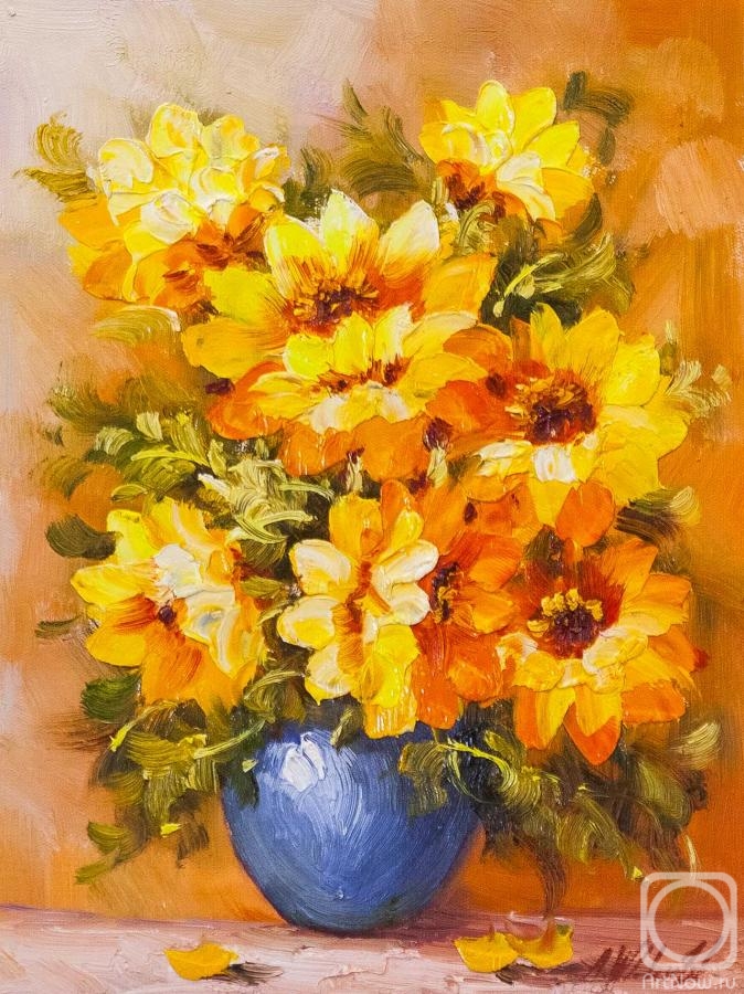 Vlodarchik Andjei. Sunflowers in a blue vase N2