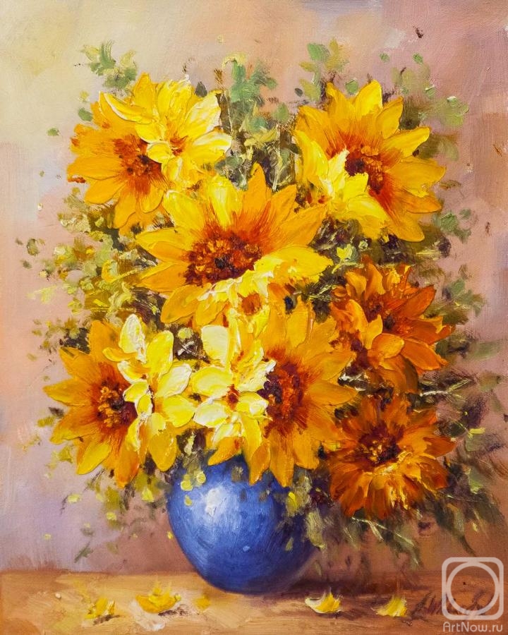 Vlodarchik Andjei. Garden sunflowers in a blue vase