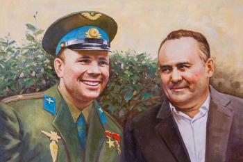 Portrait of Yu. A. Gagarin and S. P. Korolev. Kamskij Savelij