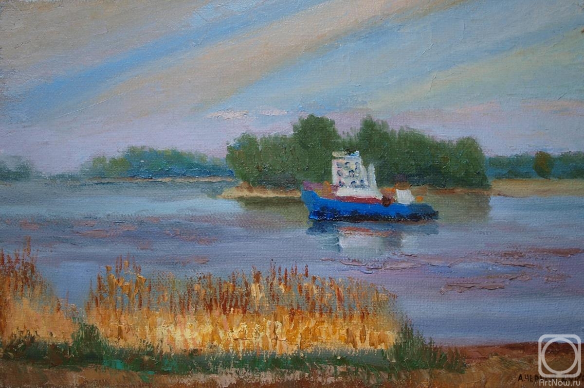 Chernyy Alexandr. A boat on the Kama river.Chistopol