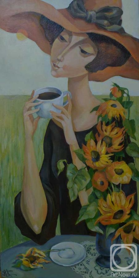 Panina Kira. Sunflowers and a cup of coffee