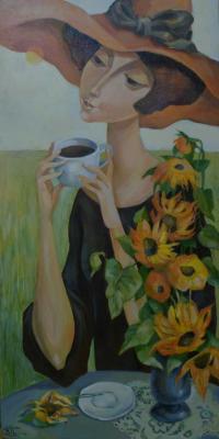 Sunflowers and a cup of coffee