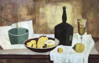 Still life with a bottle and lemon. Bykov Sergey