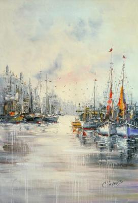 Sailboats and reflections (View Of The City From The Water). Vevers Christina