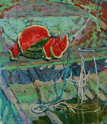 Old boat and watermelon