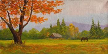 Painting Autumn day in the village. Lyamin Nikolay