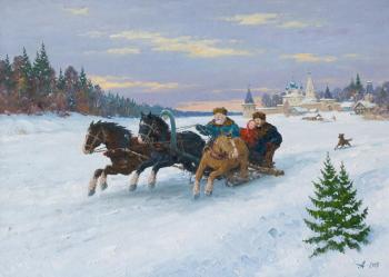 Russian Three horse sleigh. Alexandrovsky Alexander