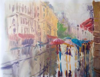 Rain on the Rue de Rivoli (Girls Umbrellas Nod). Mikhalskaya Katya