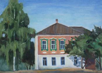House with birch.Series "Village. Summer.". Maksimova Anna
