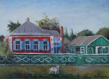 House with blue shutters. Series "Village. Summer.". Maksimova Anna