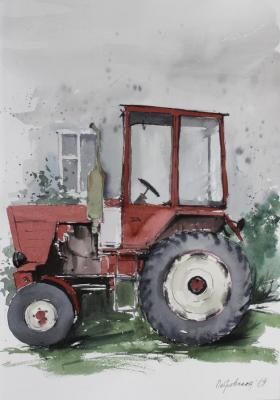 Red tractor. Petrovskaya Irina