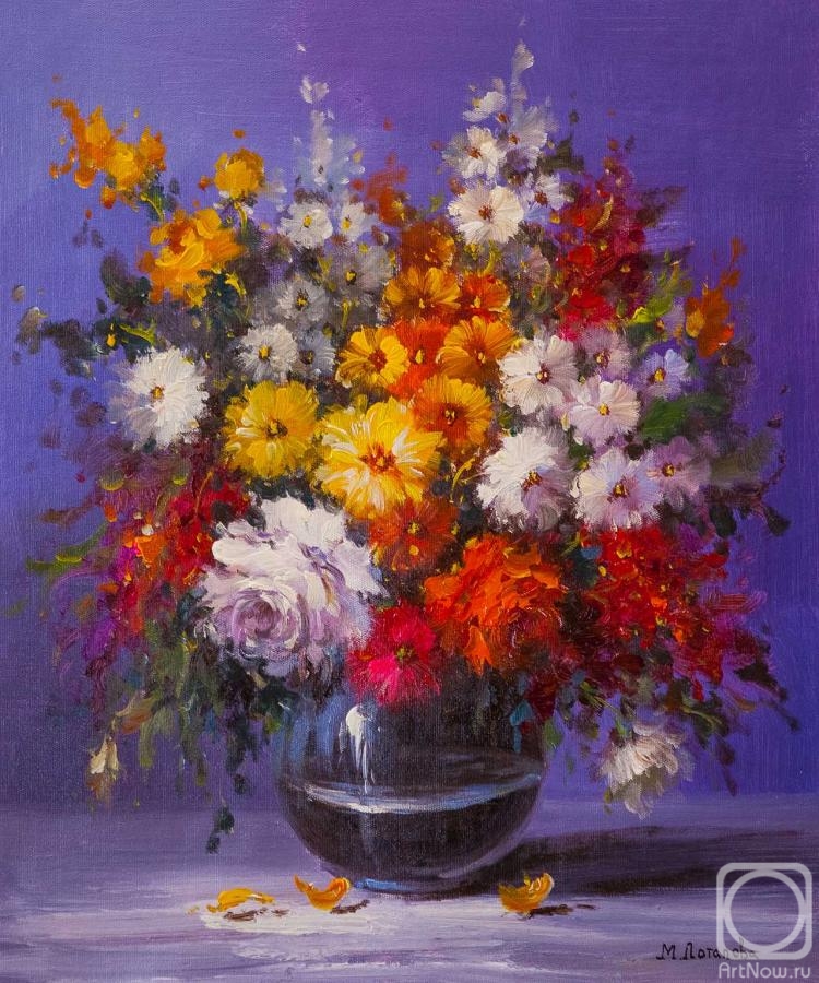 Potapova Maria. A bouquet of roses and garden asters in a vase