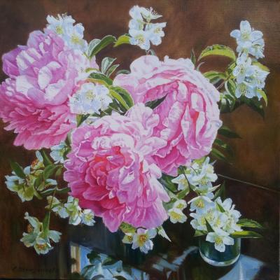 Composition with peonies