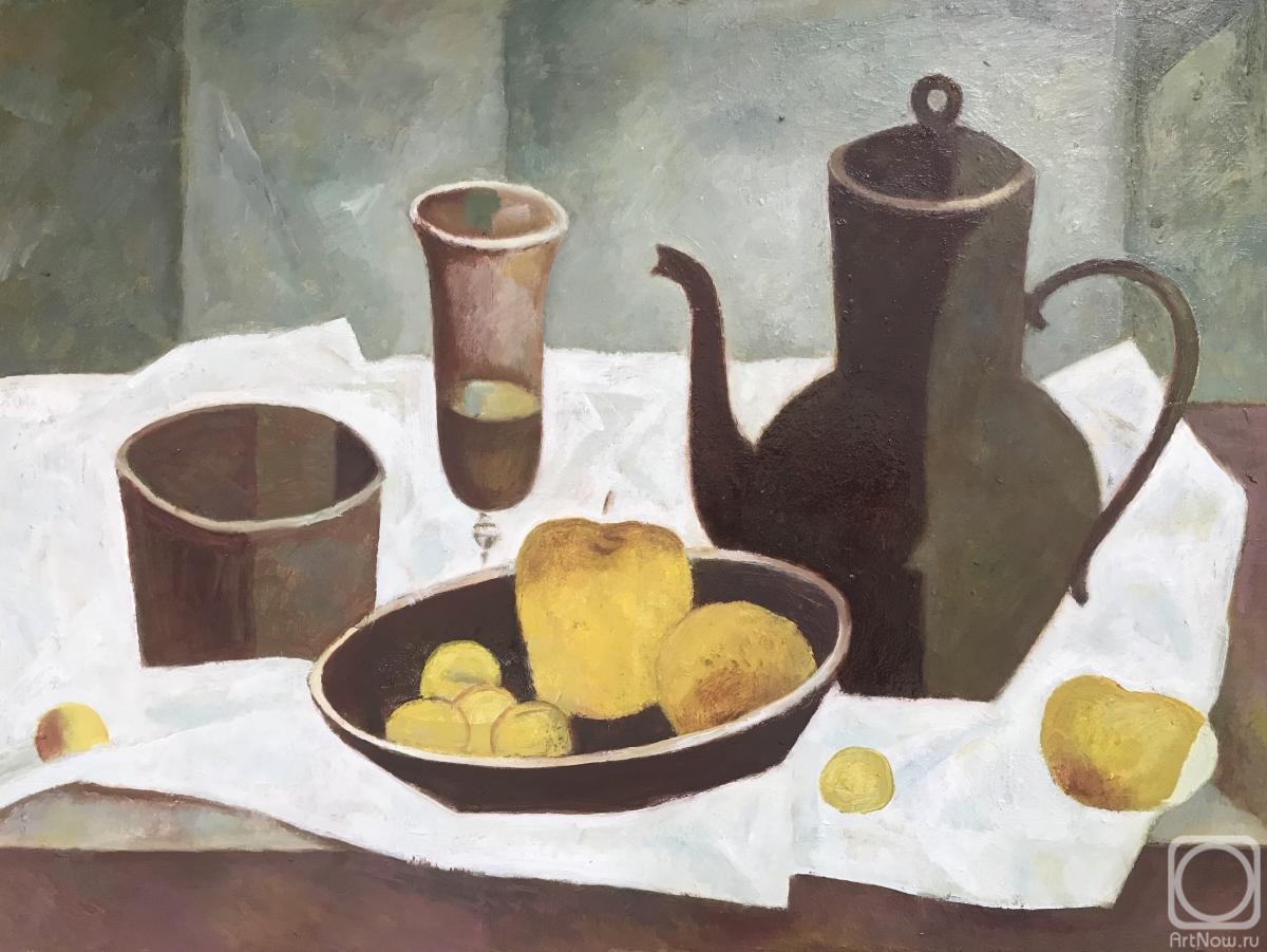 Bykov Sergey. Still life with a teapot and fruit