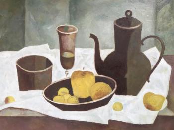 Still life with a teapot and fruit