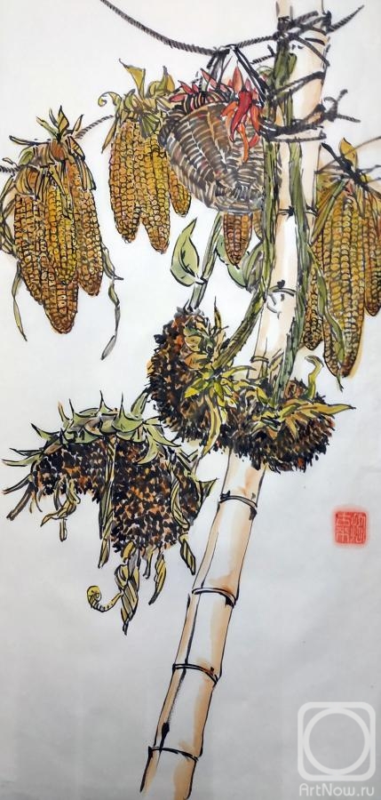 Mishukov Nikolay. Sunflowers and corn cobs