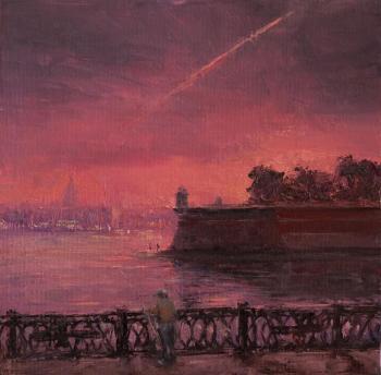Red sunset at Neva River (Peter Pavel Fortress). Solovev Alexey