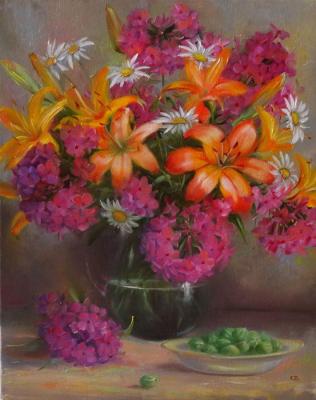 Phloxes, lilies, gooseberry