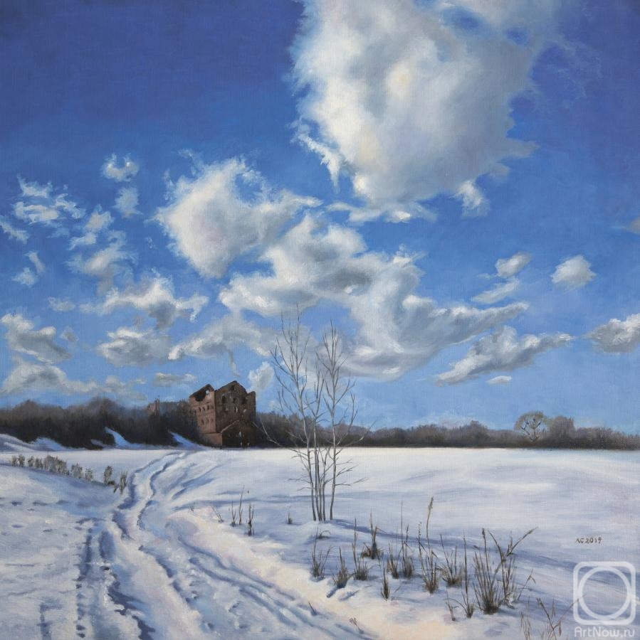 Soloviev Leonid. Winter landscape with ruins