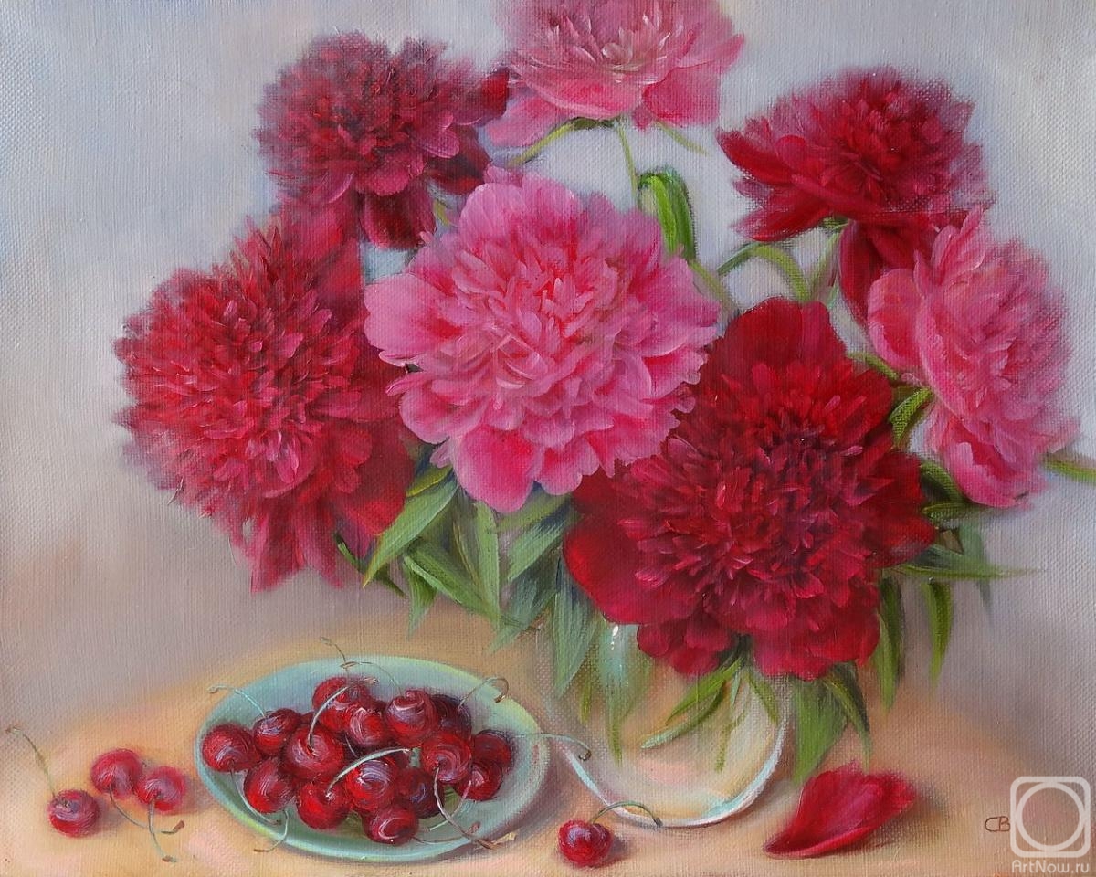 Razumova Svetlana. Cherry and cerise peonies