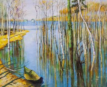 A copy of the painting by I. Levitan. Spring. Big Water