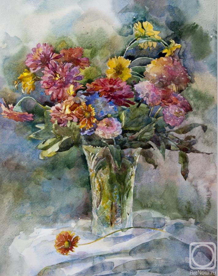 Solod Ekaterina. Bouquet of zinnias