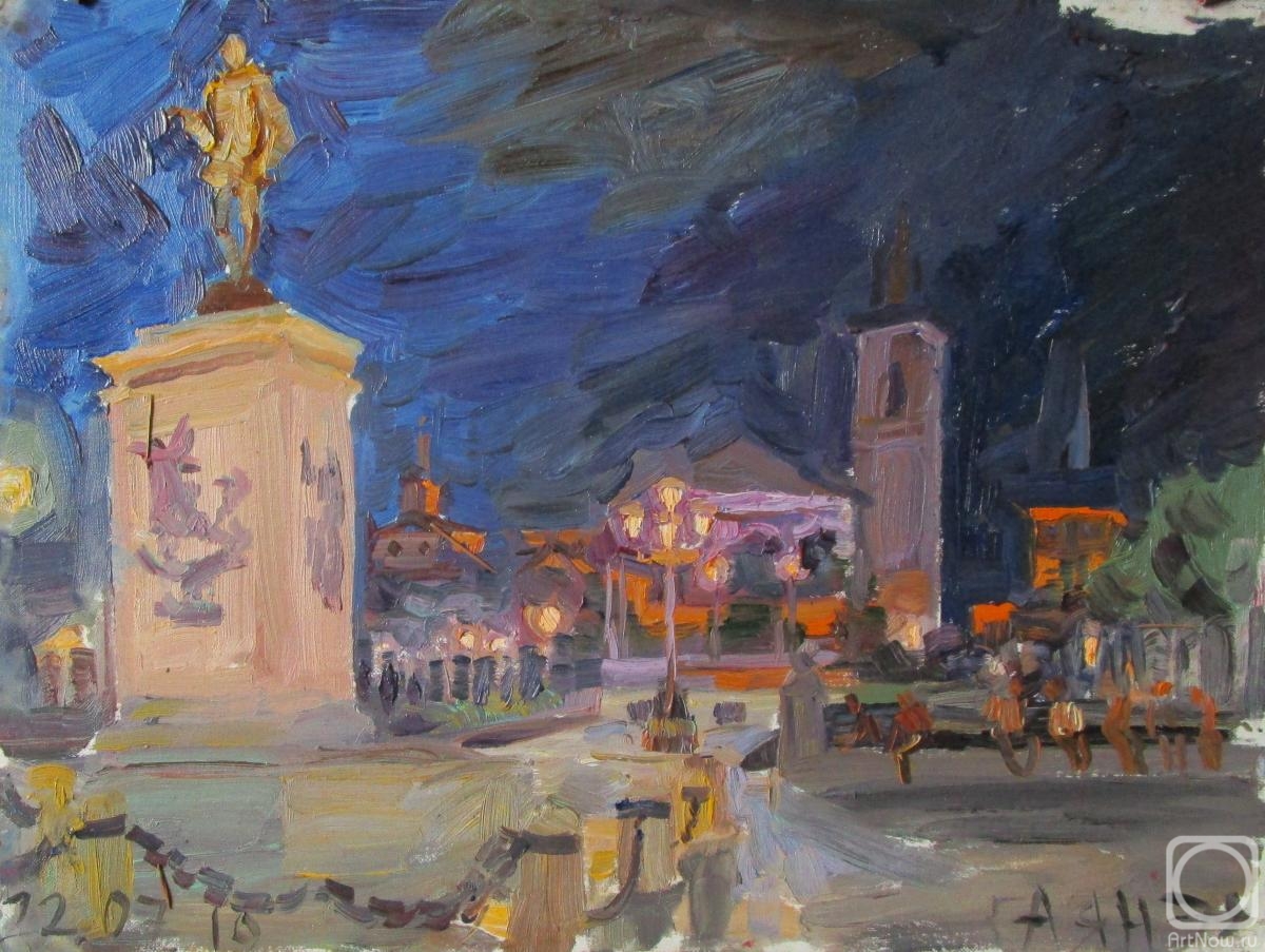 Dobrovolskaya Gayane. Alcala de Henares, Plaza de Cervantes at night