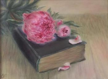 Still life with peony and book