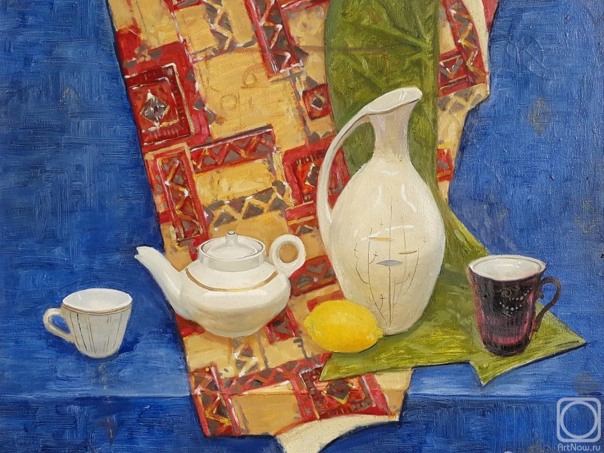 Fedoseev Konstantin. Still life with lemon on a blue background