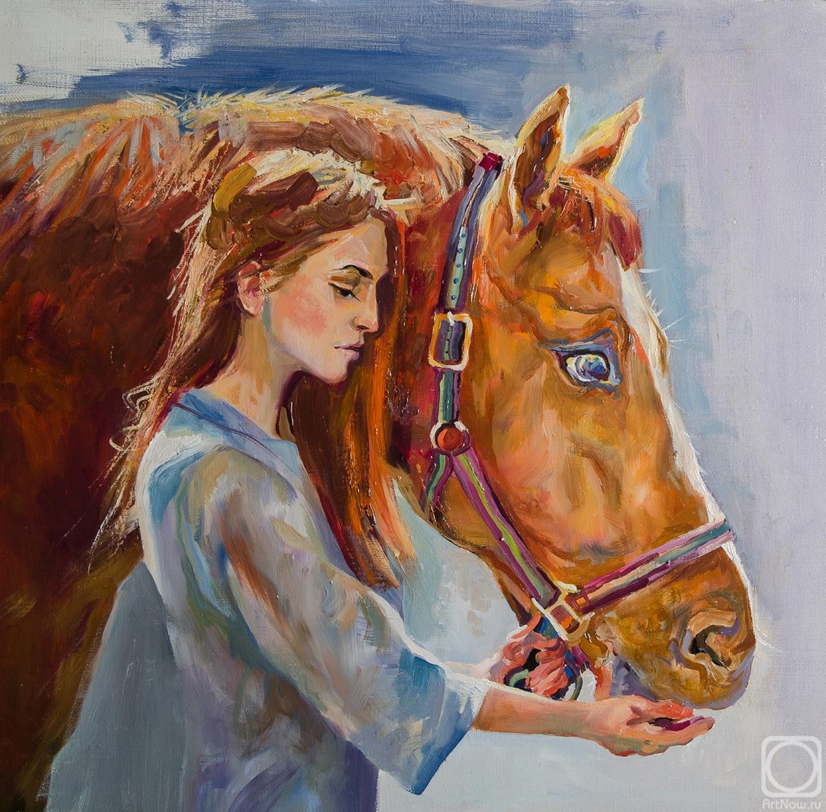 Картина девушка и лошади