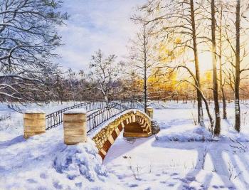 Snowy bridge in the park. Kamskij Savelij