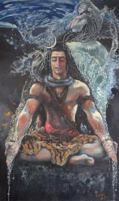 Celestial Ganga descends upon Shiva's hair to flow over the Earth