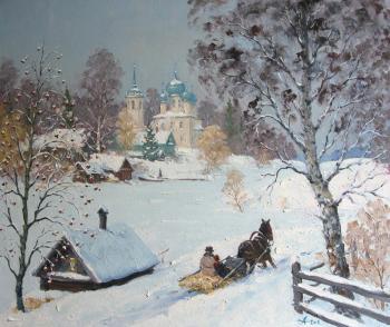 Russian winter on Volkhov river. Alexandrovsky Alexander